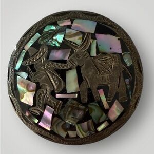 VINTAGE MRM MEXICO STERLING SILVER ABALONE INLAID PIN / PENDANT 1 1/2" ROUND